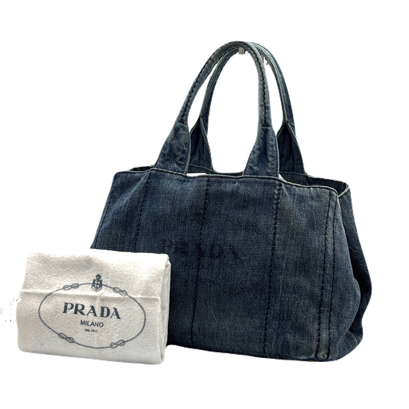 PRADA Tote Bag Handbag Canapa Denim Indigo Authentic
