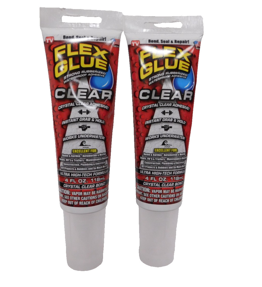 Flex Glue Strong Rubberized Waterproof Adhesive, 4-oz, Clear-2 Pack