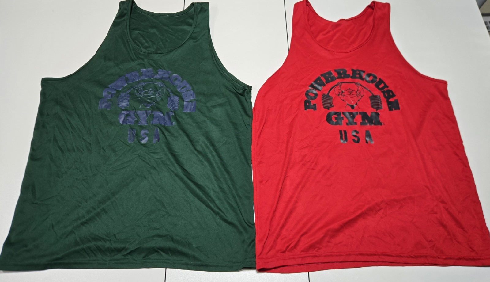 Vintage Lot 2x Y2K Powerhouse Gym String Tank Top L Shirt Mens Weight Lifting