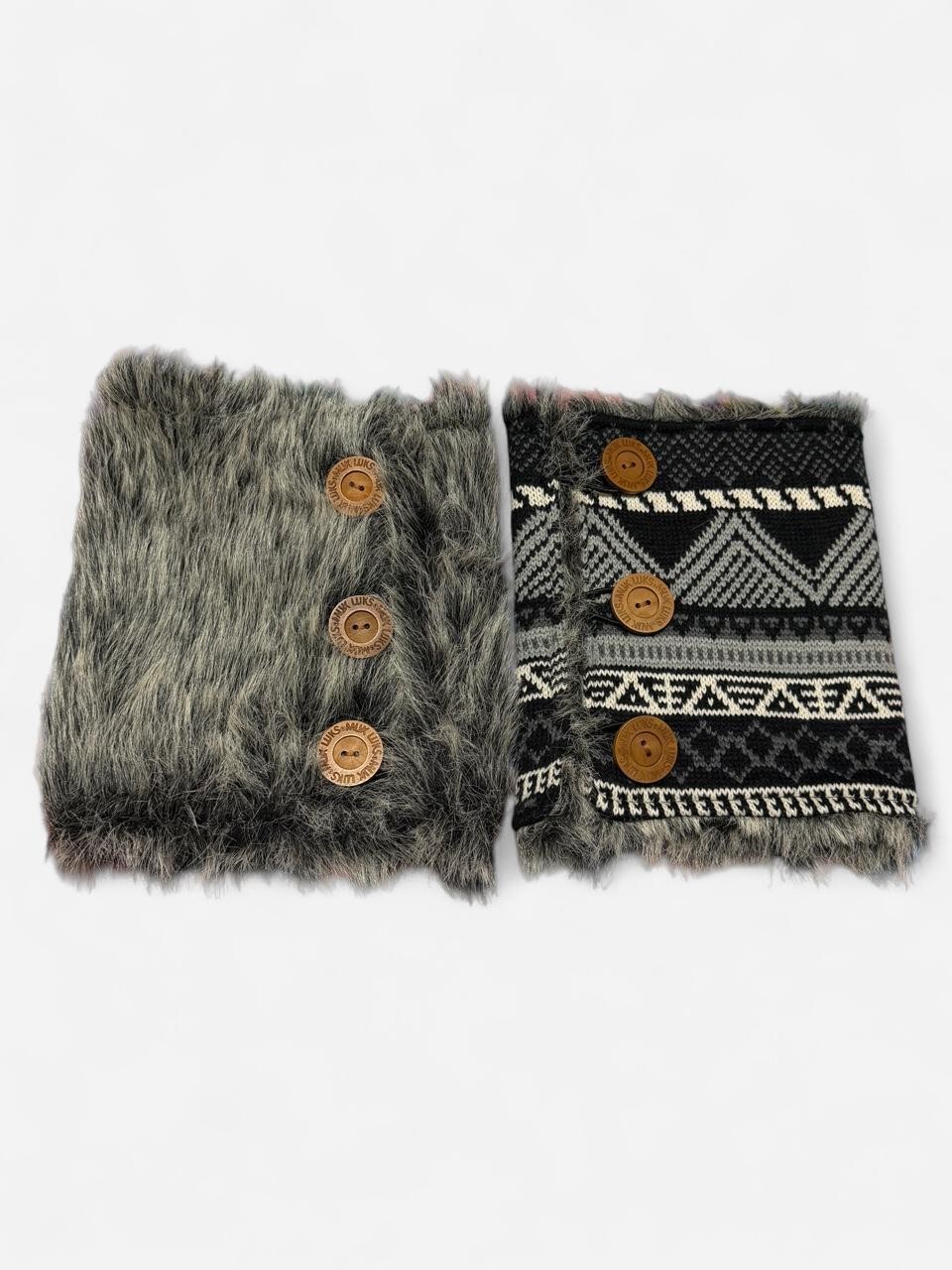 Muk Luks Reversible Boot Covers Leg Warmers Faux Fur Sweater Knit Black Gray