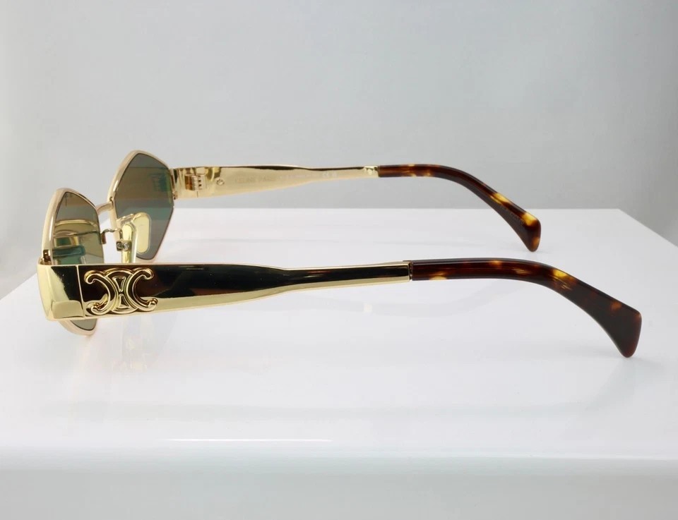 Celine CL40254U Rectangle Sunglasses Gold Frame Green Lens 54mm Unisex