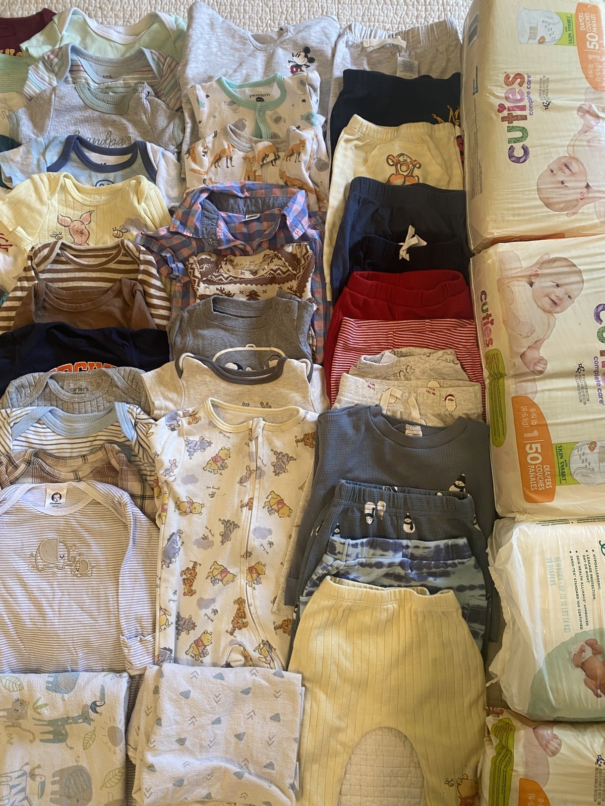Huge Lot Boys Clothes 0-3 3-6 Months Newborn Diapers Millie Moon Disney Carters