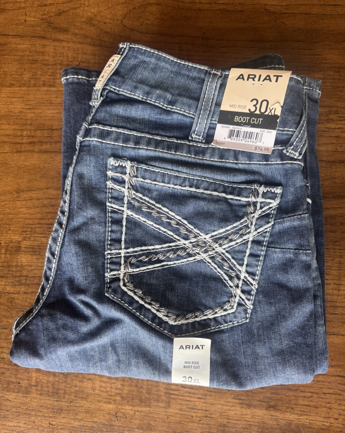 Ariat Women’s Mid Rise Bootcut Jeans Blue Medium Wash Denim 5-Pocket Logo