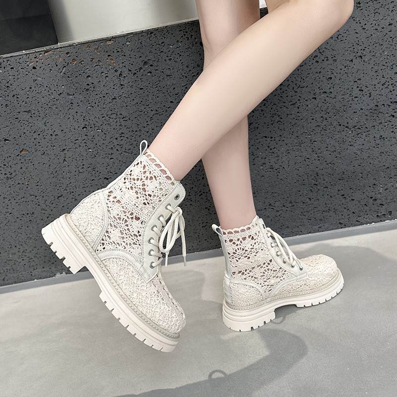 Thick Soled Lace Woven Cool Boots Womens Summer Mesh Breathable Fashion Shoes