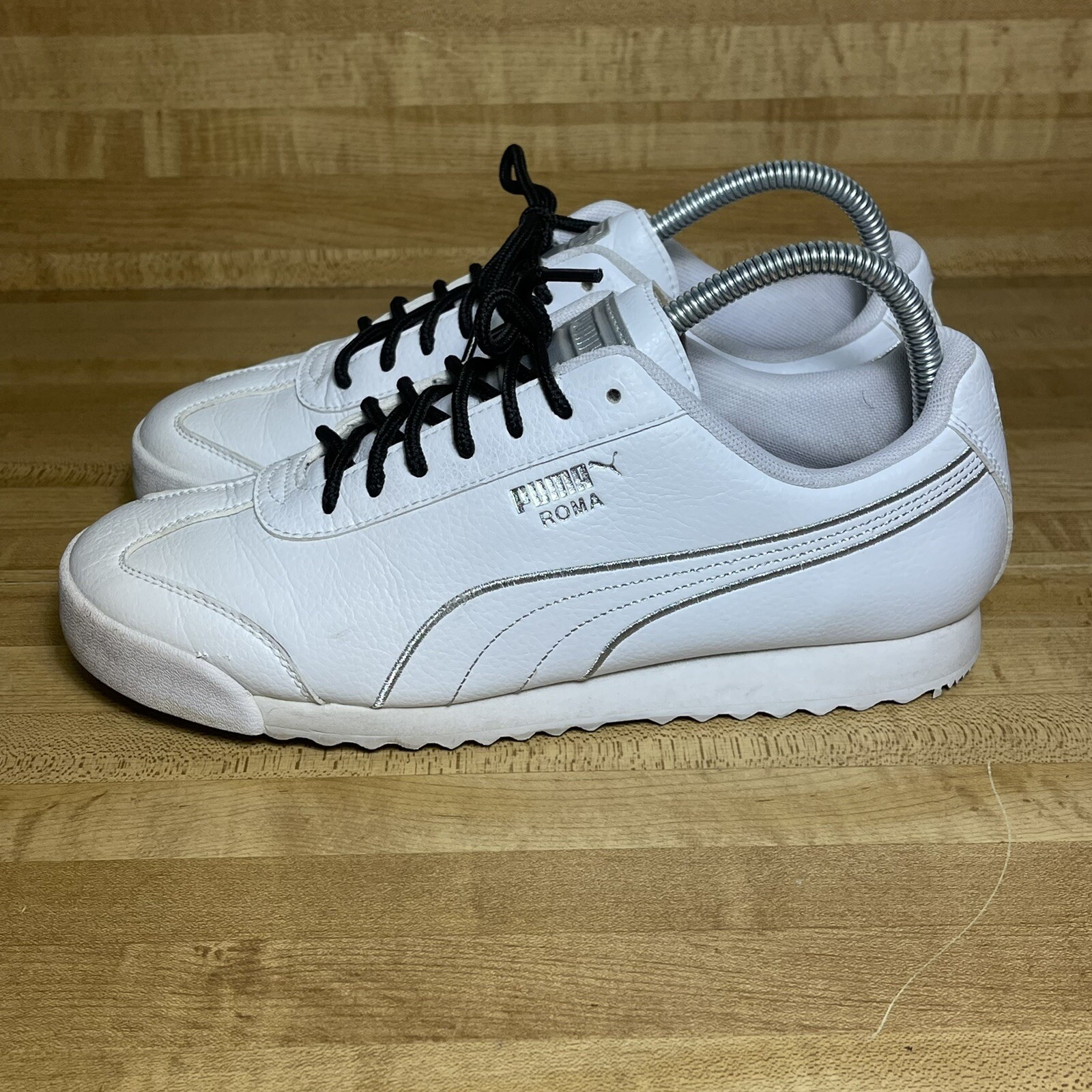PUMA ROMA WHITE/SILVER SNEAKERS SHOES WOMENS SIZE 9 ART 369661 02