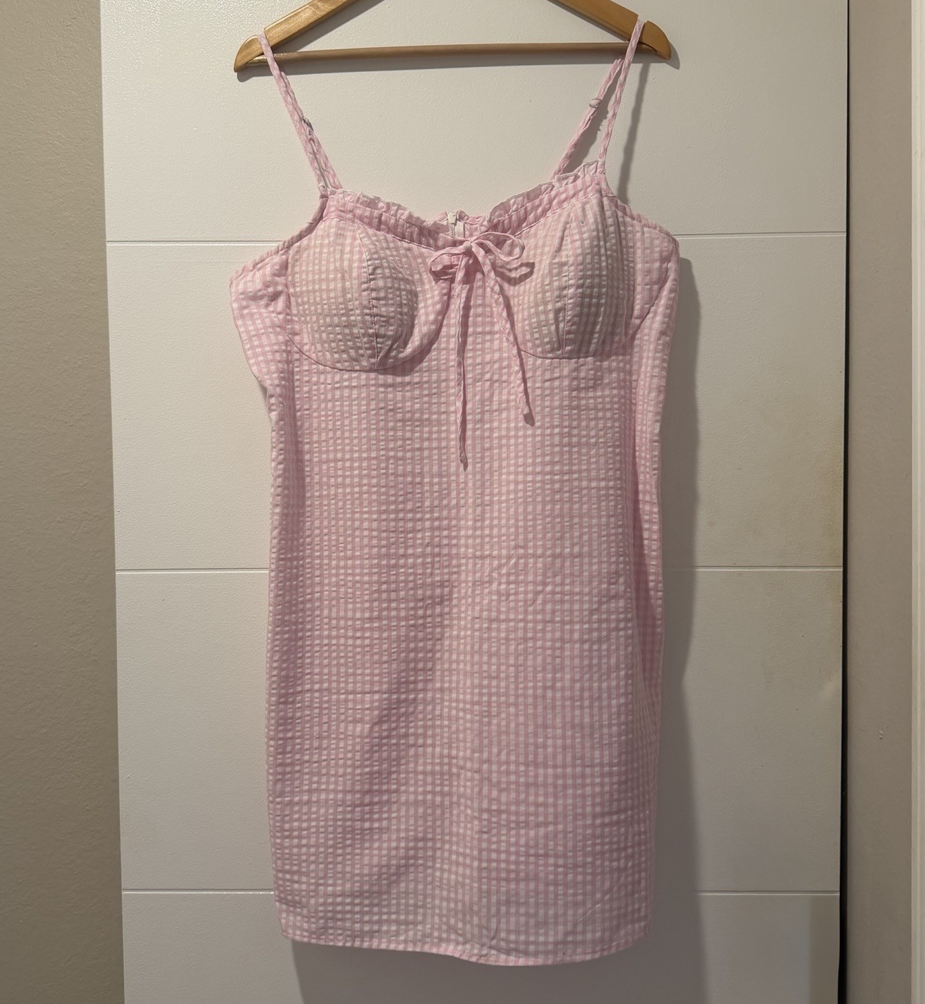 No Boundaries Sun Dress XXL 19 Pink White Gingham Check Coquette Milkmaid Barbie