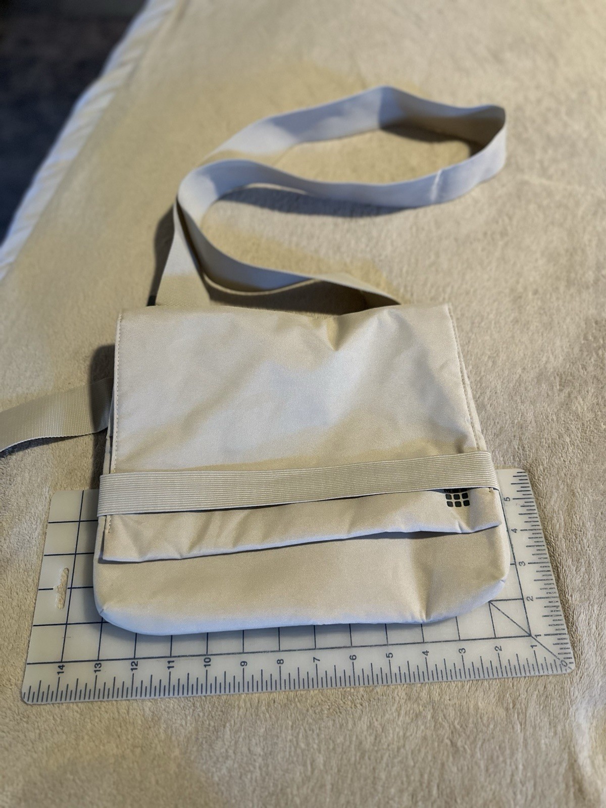 Women’s Moleskine Beige Medium Crossbody Bag, Zip Closure, Blue Lined, Pockets