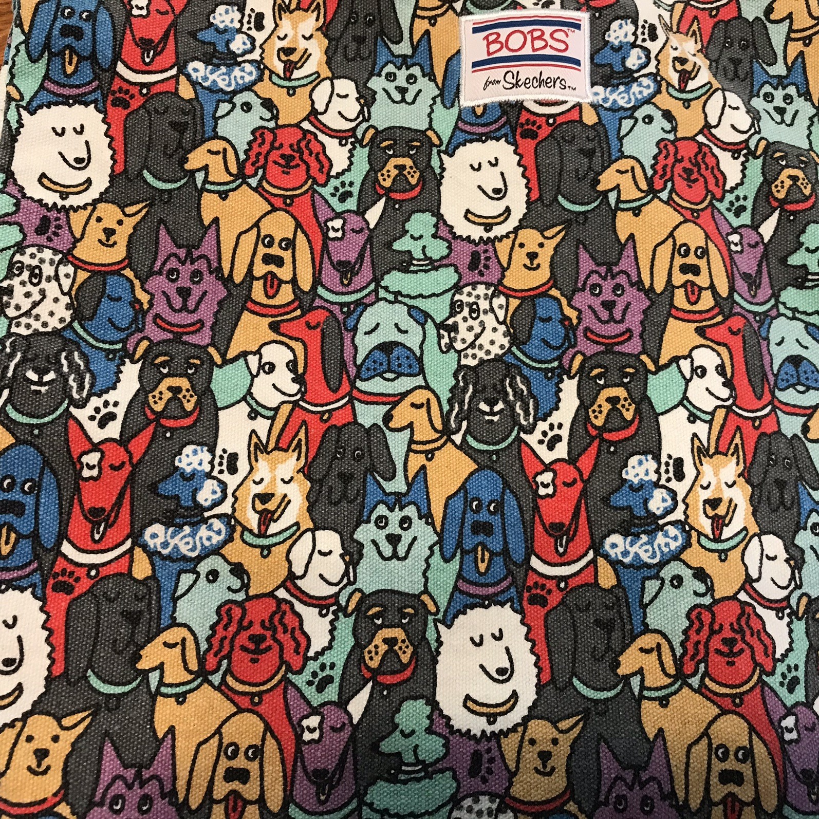 Bobs From Skechers Canvas Tote Bag Dog-Face Print featuring multiple dog breeds
