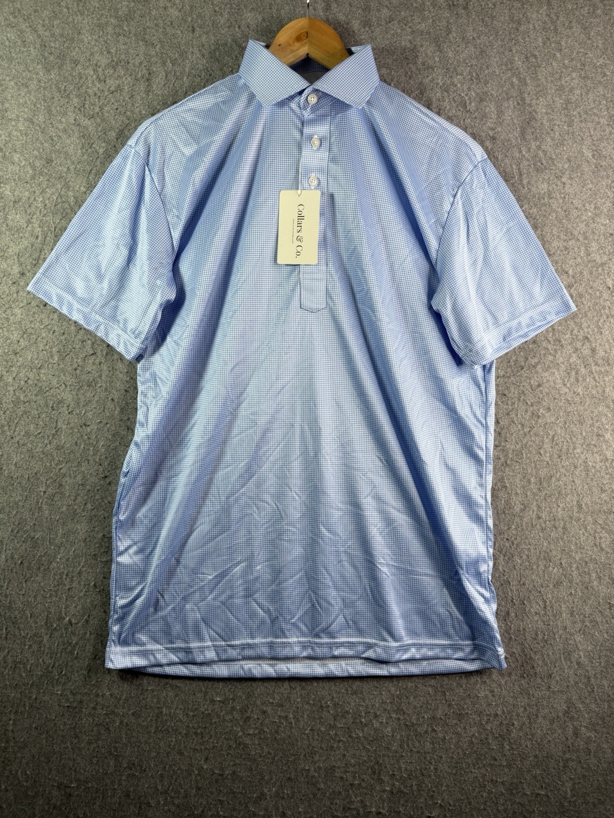 Collars & Co Blue Houndstooth Golf Dress Collar Polo Mens Medium NEW