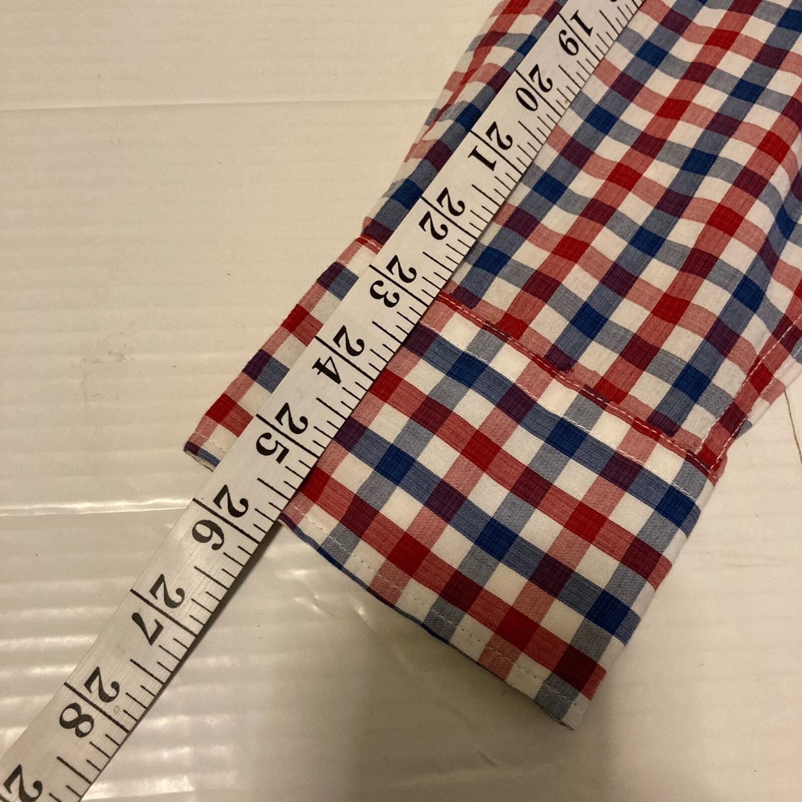 Tommy Hilfiger Navy Blue Red & White Plaid Button Down Shirt Men Size M