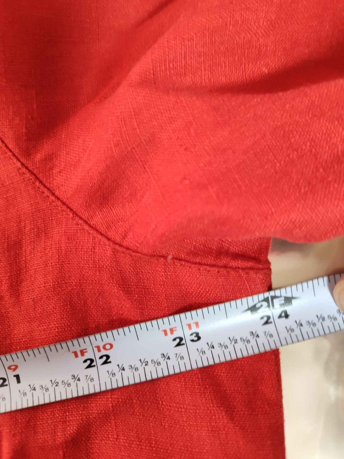 Chico’s Linen No Iron Solid Red Button Long Sleeve Ruffle Cuff Tunic Sz 3 =16-18