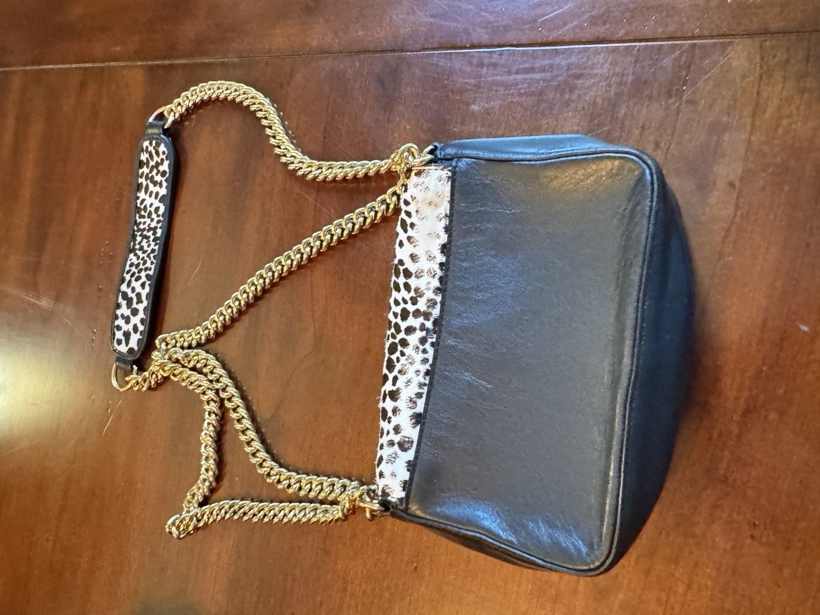 Juicy Couture Black Label Black & White Animal Print Flap Crossbody Gold Chain