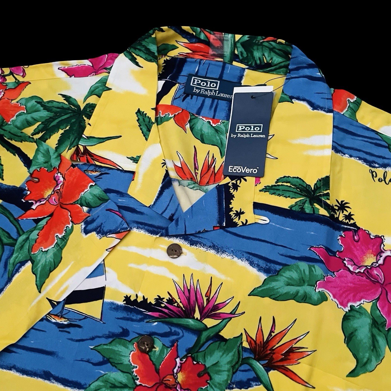 Polo Ralph Lauren Hawaiian Camp Shirt Yellow Tropical Sailboat Size 3XB $168