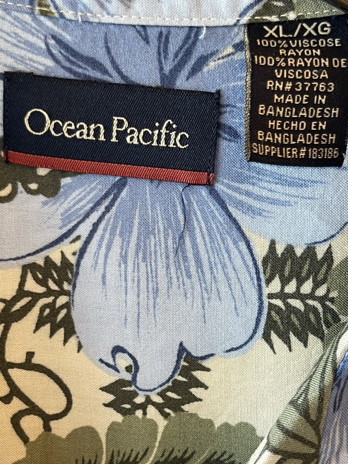 Ocean Pacific Hawaiian Shirt Men XL Beach Hibiscus Floral Camp Aloha Button Up