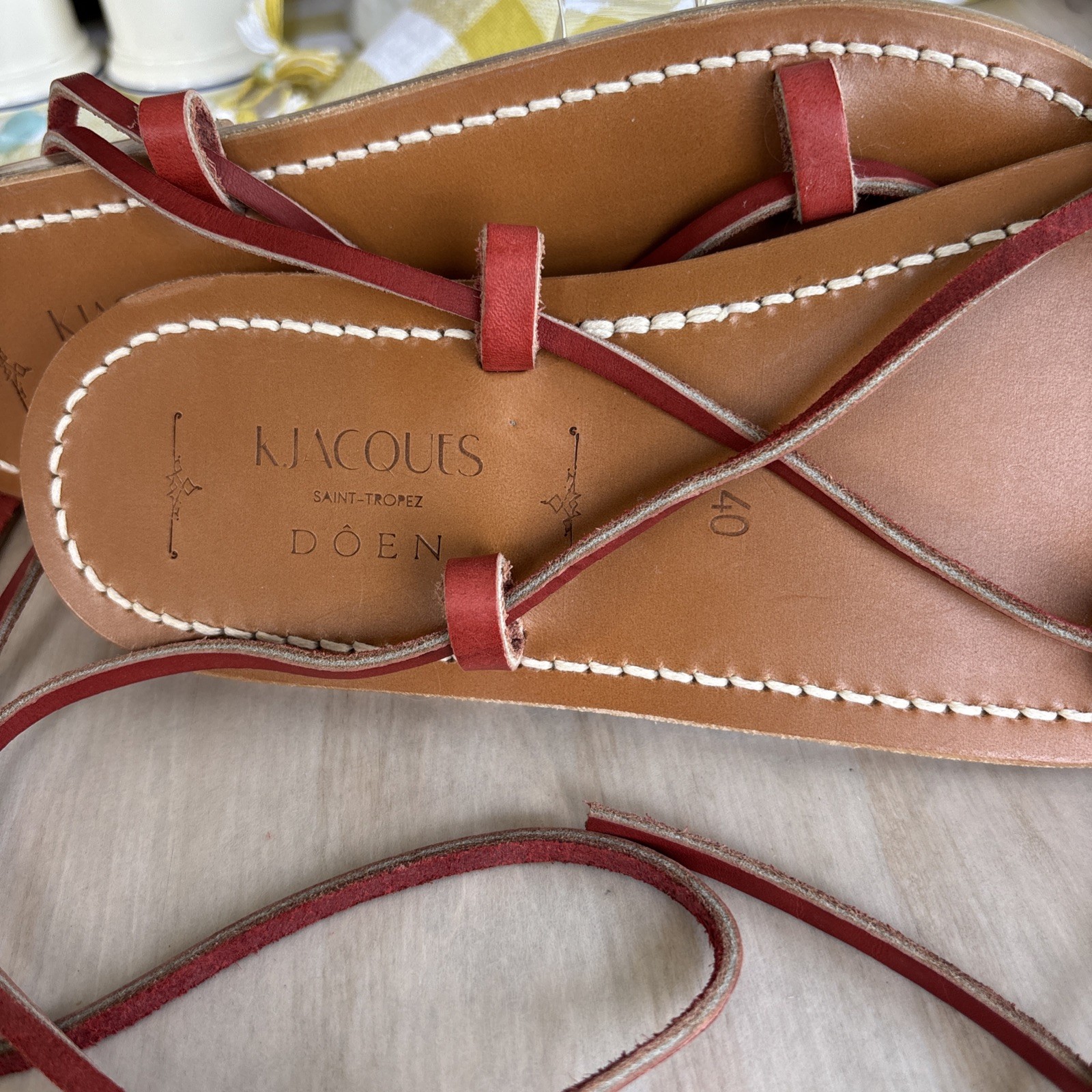 Doen Leather Ankle Wrap Flat Sandals Size 40