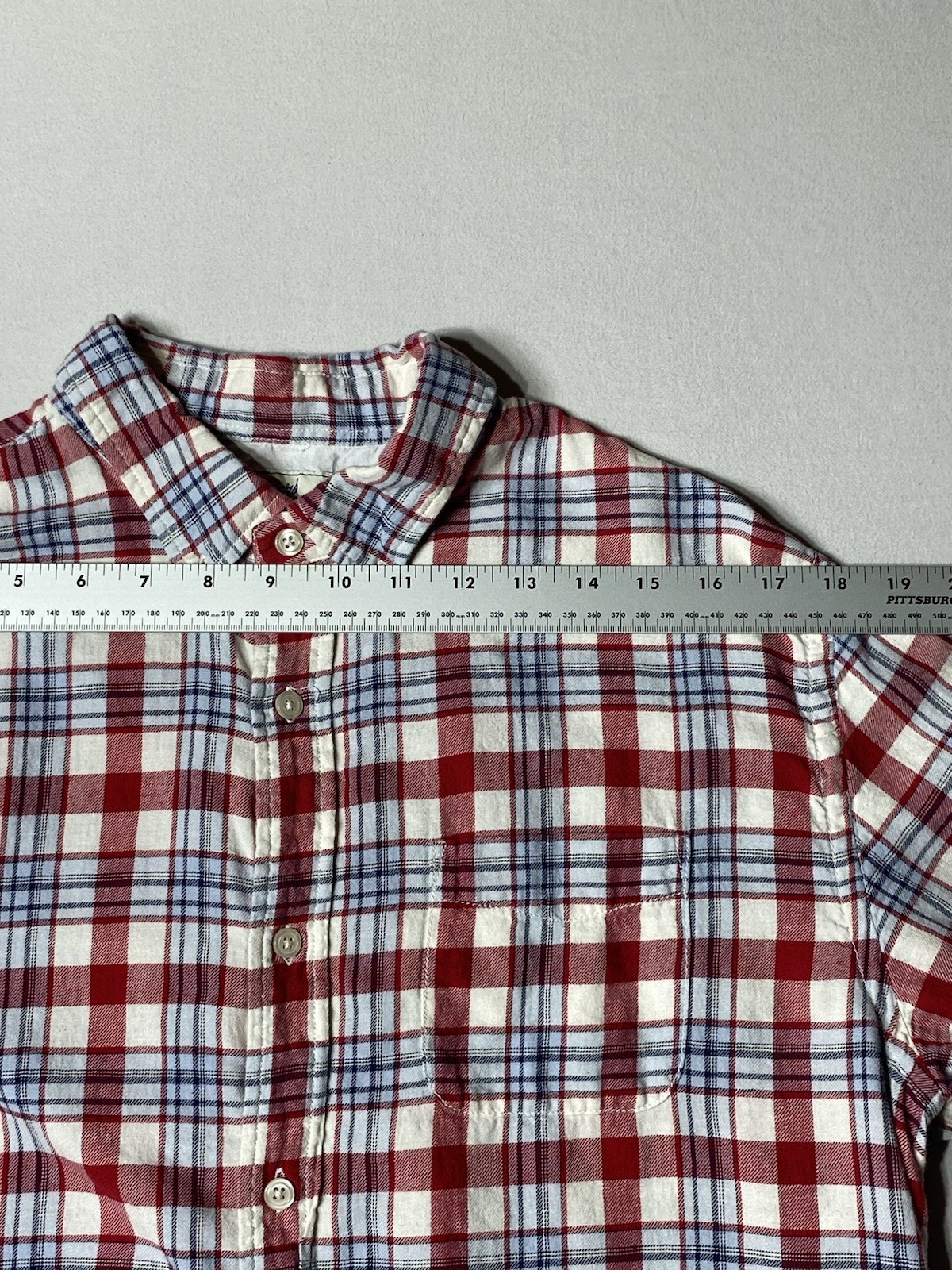 Grayers Clothiers Mens Large Plaid Button Down Shirt Cotton Linen Red Blue
