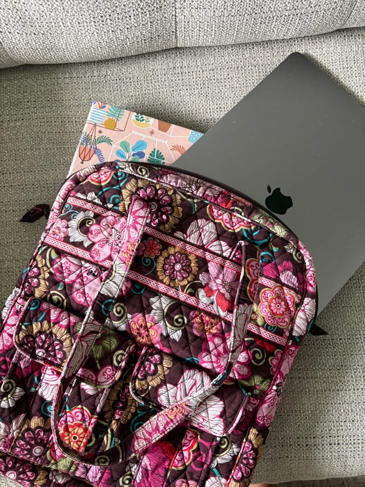 Vintage Vera Bradley Mod Floral Pink Zippered Tote Laptop Bag Retired Print