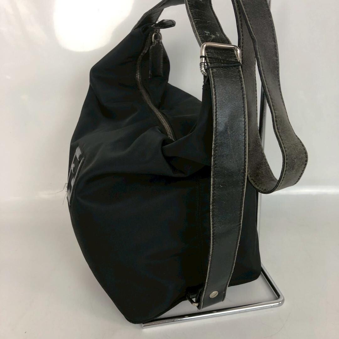 Fendi Black Zucca FF Logo Leather Shoulder Bag Women Auth 34cm Strap 7.9in