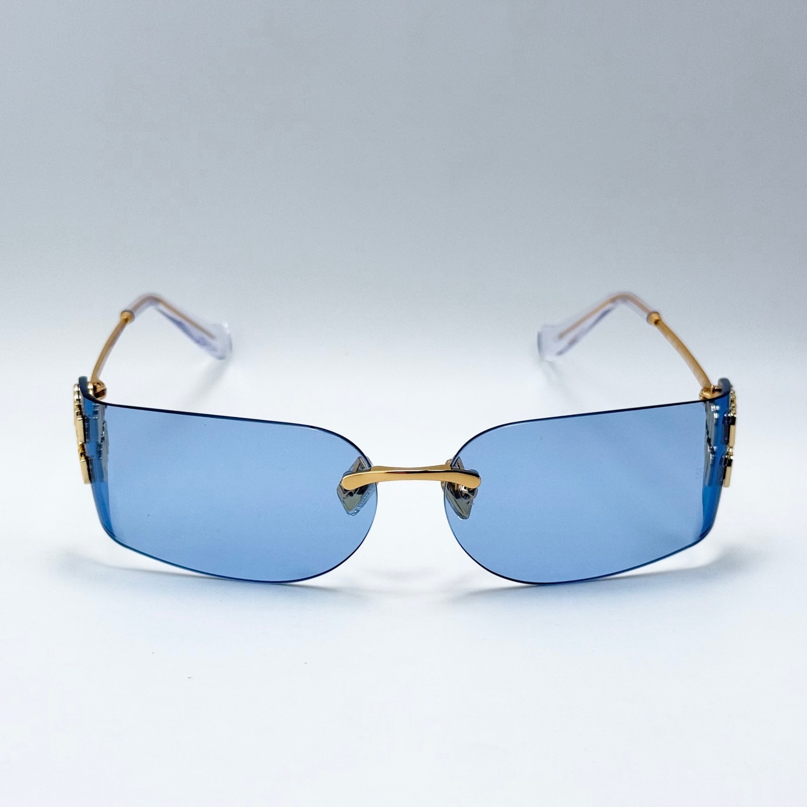 Miu Miu SMUA51 Wrap Sunglasses Pale Gold Frame Blue Lens Women 75-14-110