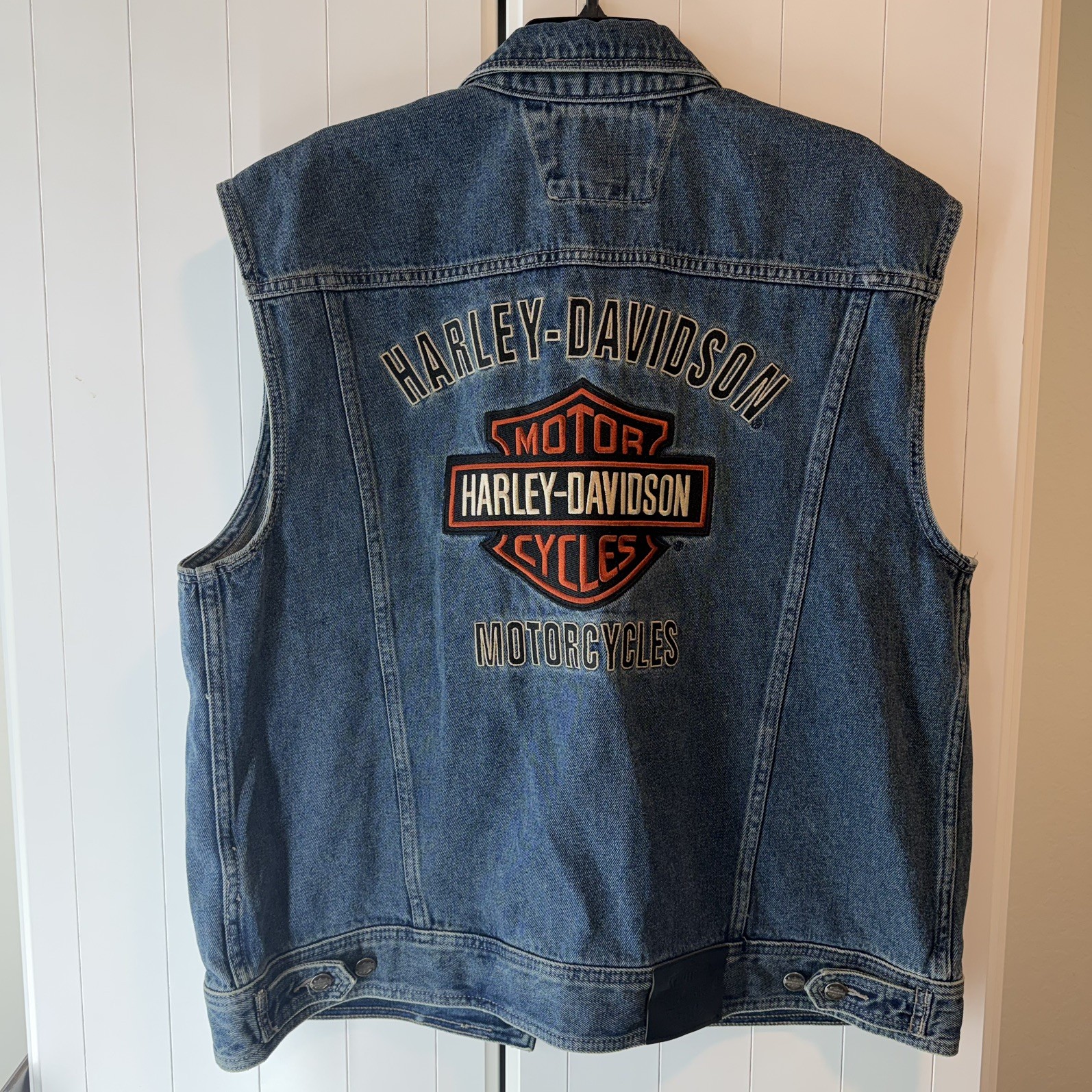 HARLEY DAVIDSON MOTORCLOTHES EMBROIDERED PATCH Denim Jean Jacket Vest Blue XL