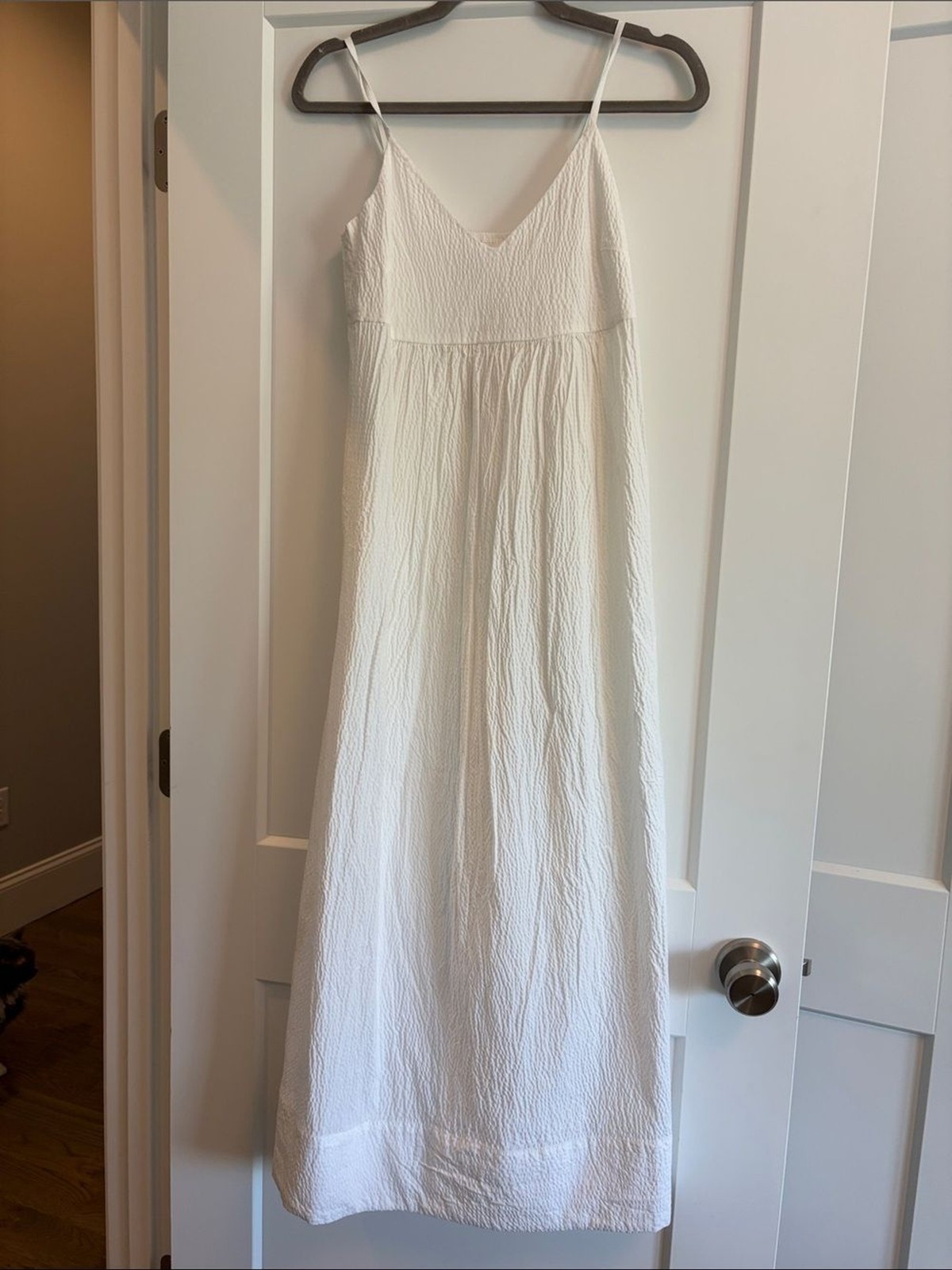 White Textured Spaghetti Strap Maxi Dress