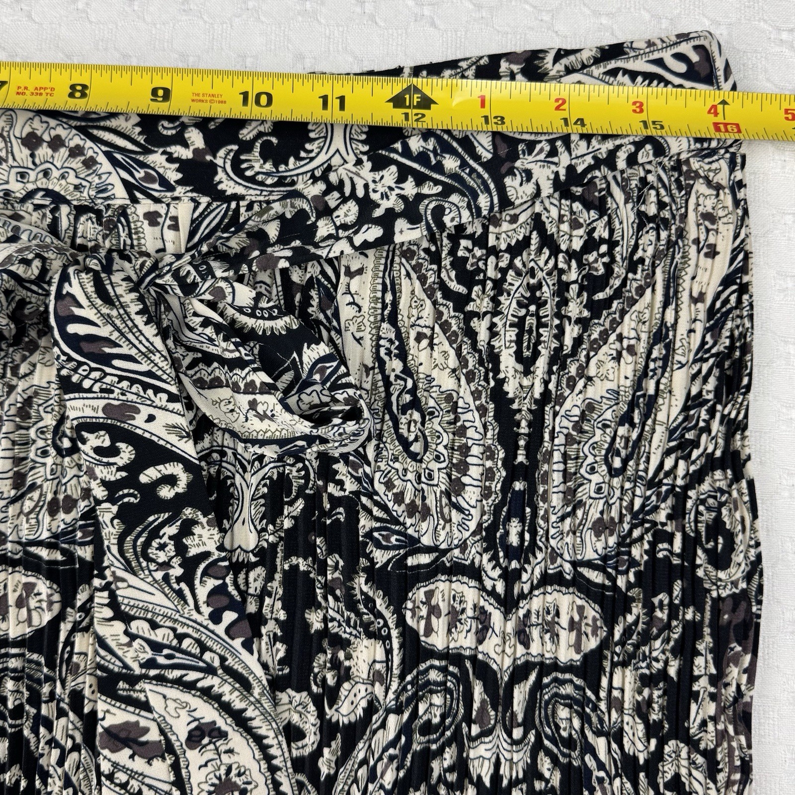 New Hazel Midi High Slit Pleated Skirt Womens Large Paisley Floral Waist Tie