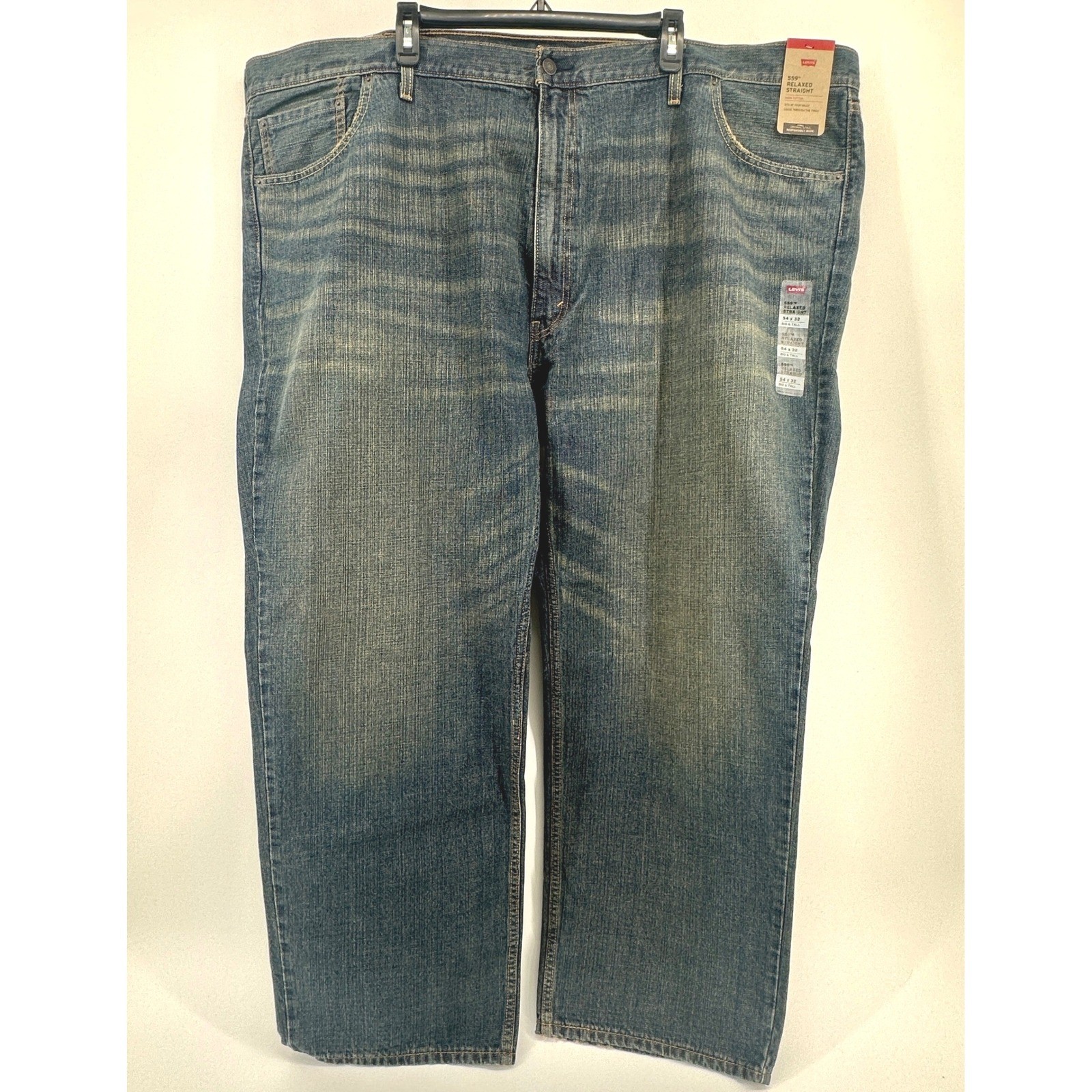 Levi’s 559 Jeans Mens 54×32 Blue Solid Relaxed Straight 100% Cotton Whisker New