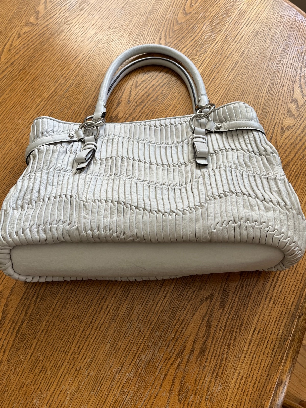Coach Madison Gathered Leather Sophia Satchel Bag Ivory Bone 16362 Gently Used