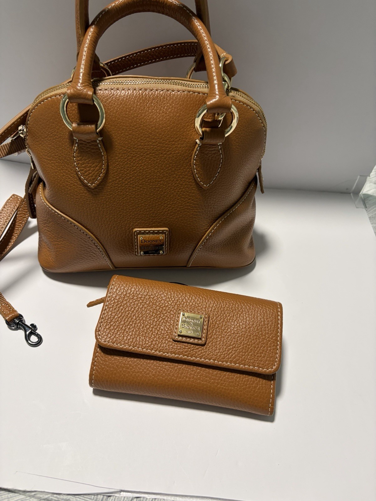 Dooney & Bourke Lucca Leather Satchel In Caramel W/Matching Lucca Flap Wallet