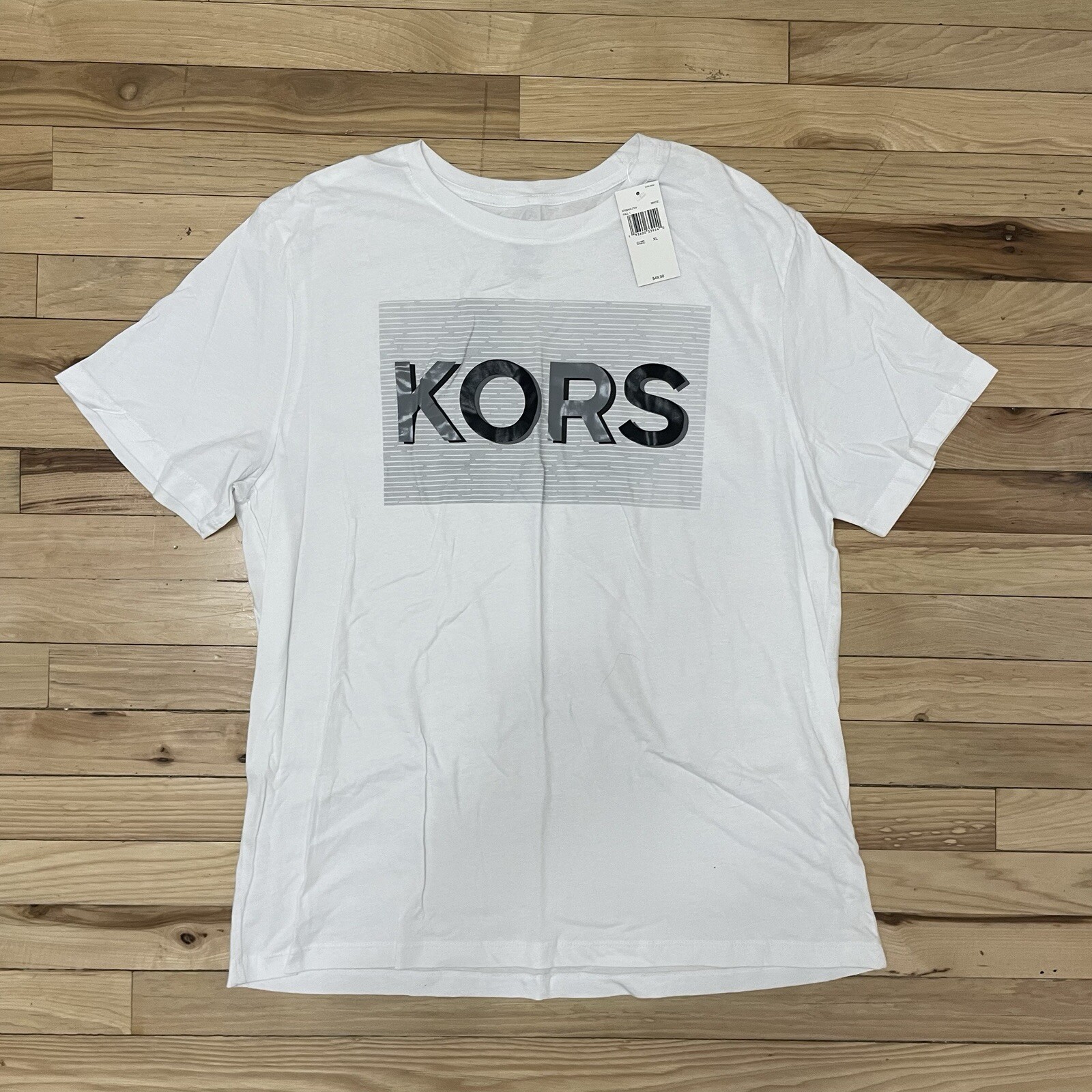 Michael Kors Mens Graphic Logo Shirt White Short Sleeve Crew KORS Spellout XL
