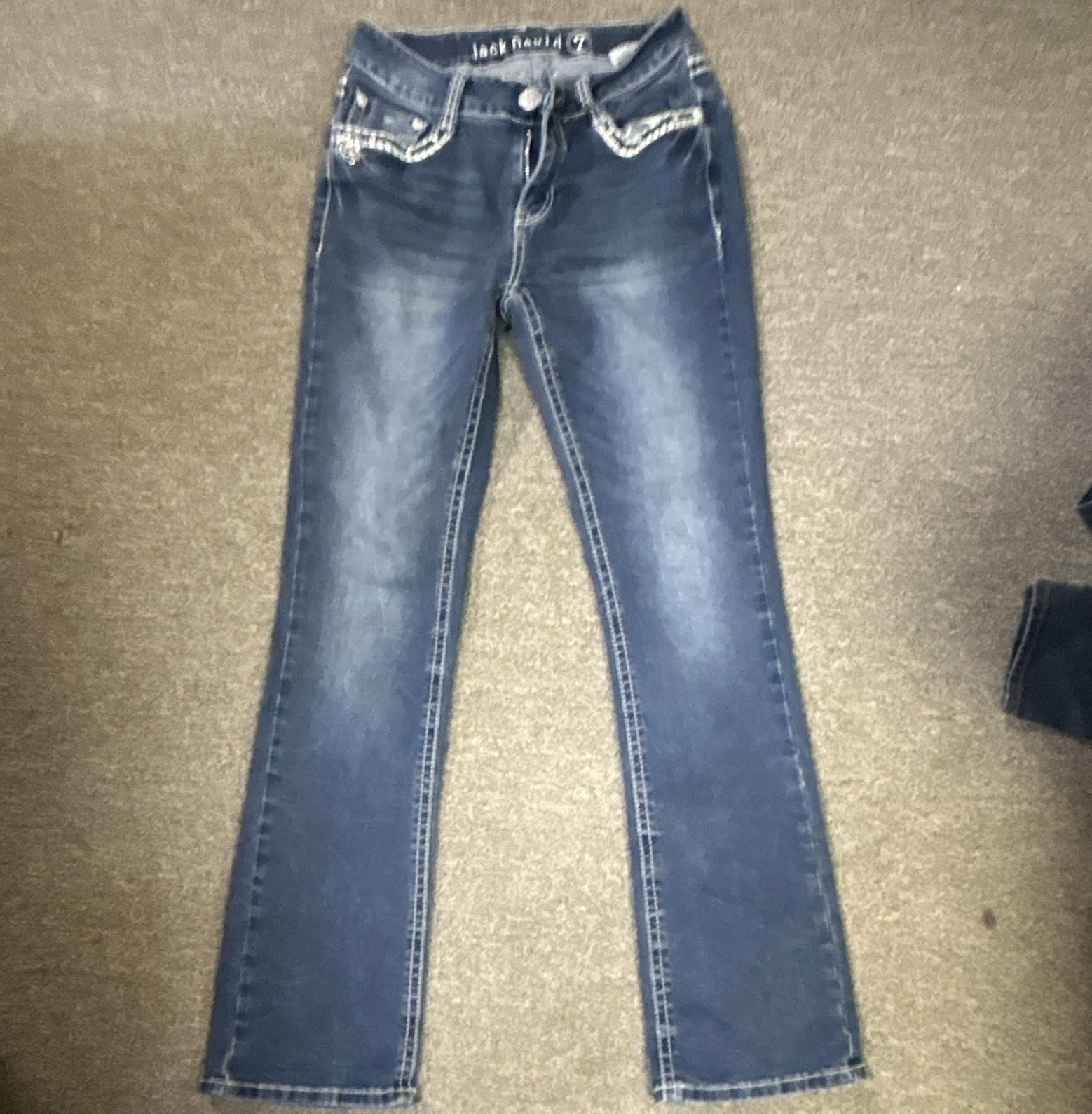 Jack David Women’s Bootcut Blue Medium Wash Stretch Denim Jeans 5-Pocket Emb
