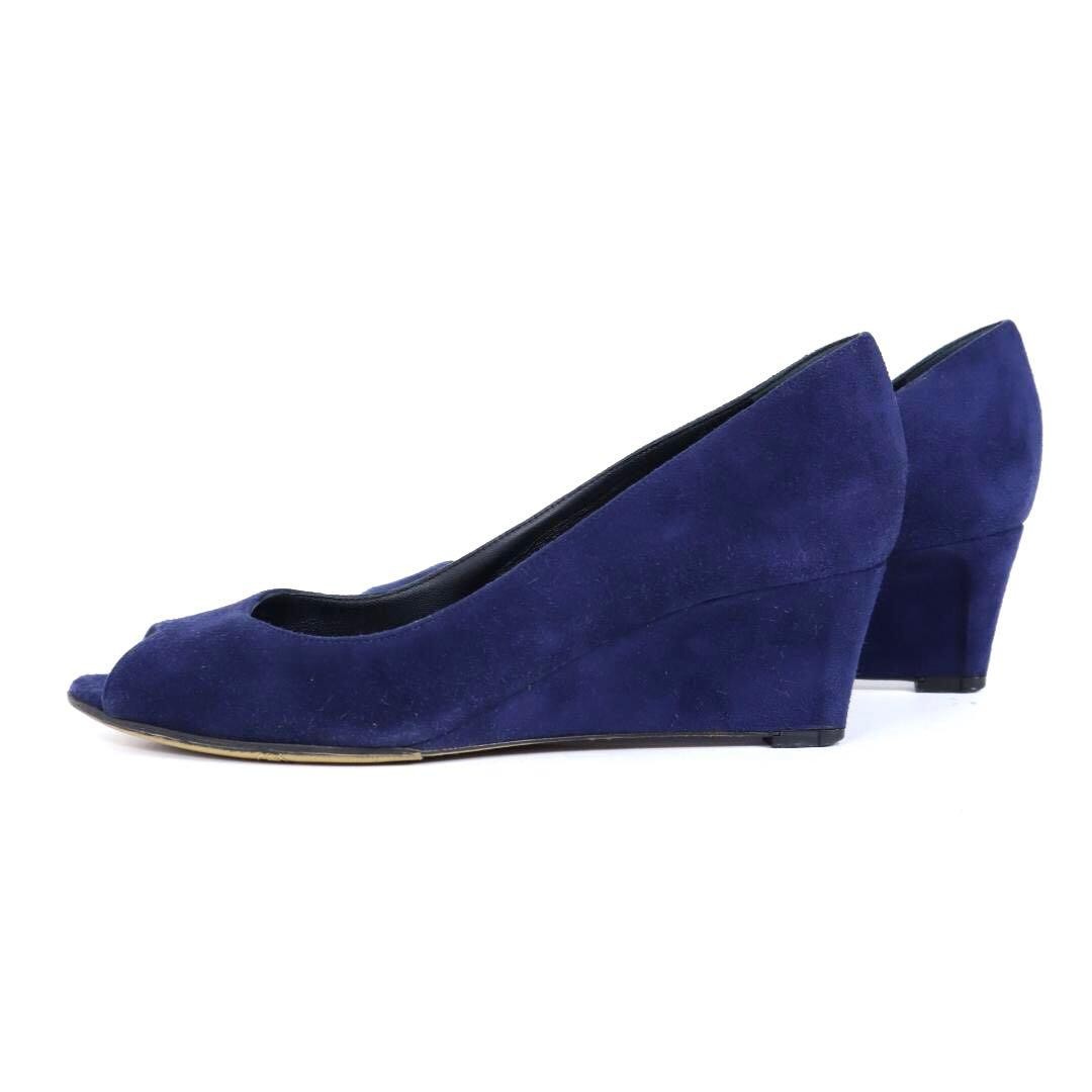 Sergio Rossi Suede Open Toe Wedge Pumps Blue Size 37 F/S