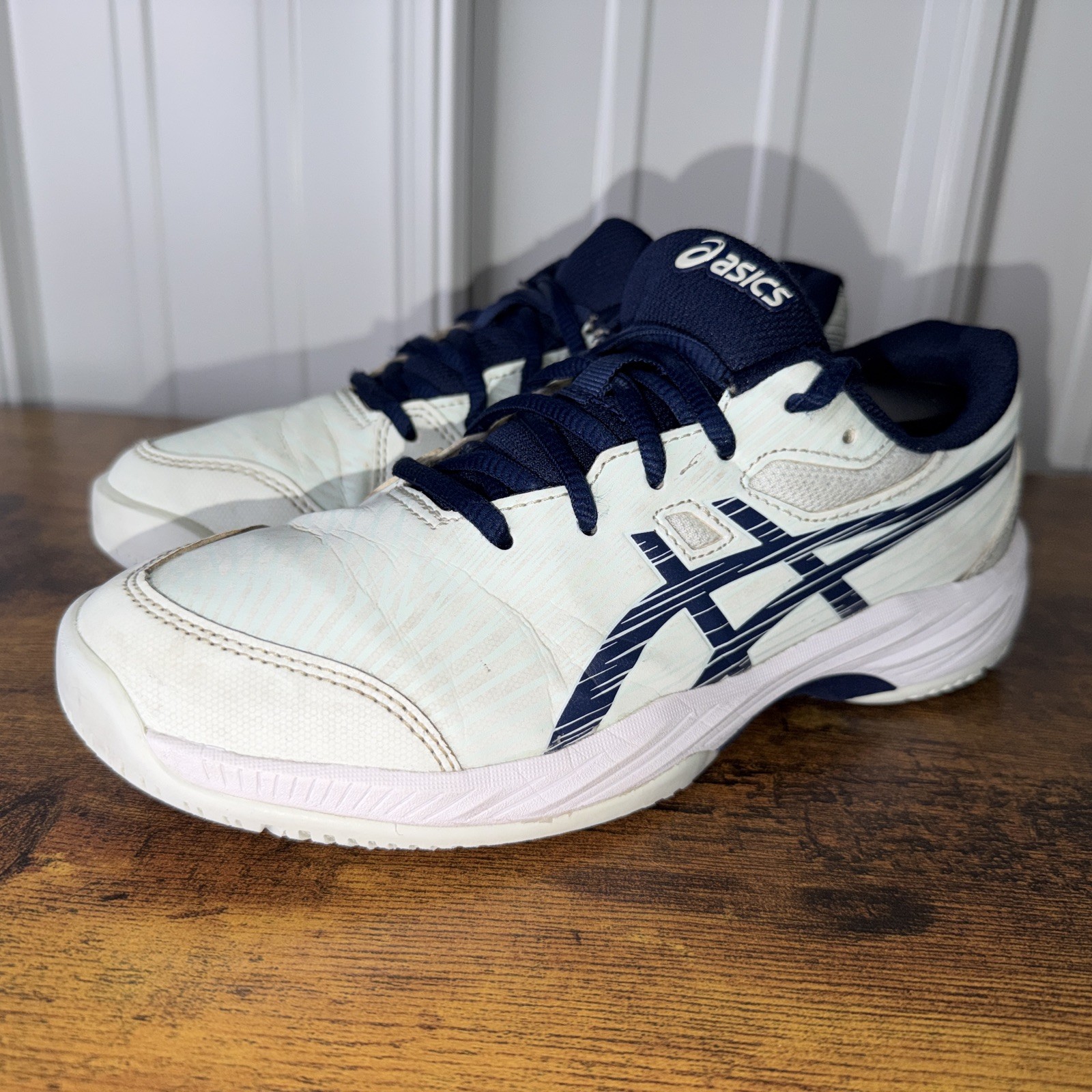 ASICS Shoes Men’s Size 5 Gel Game 9 Pickleball Shoes White Navy Blue Read