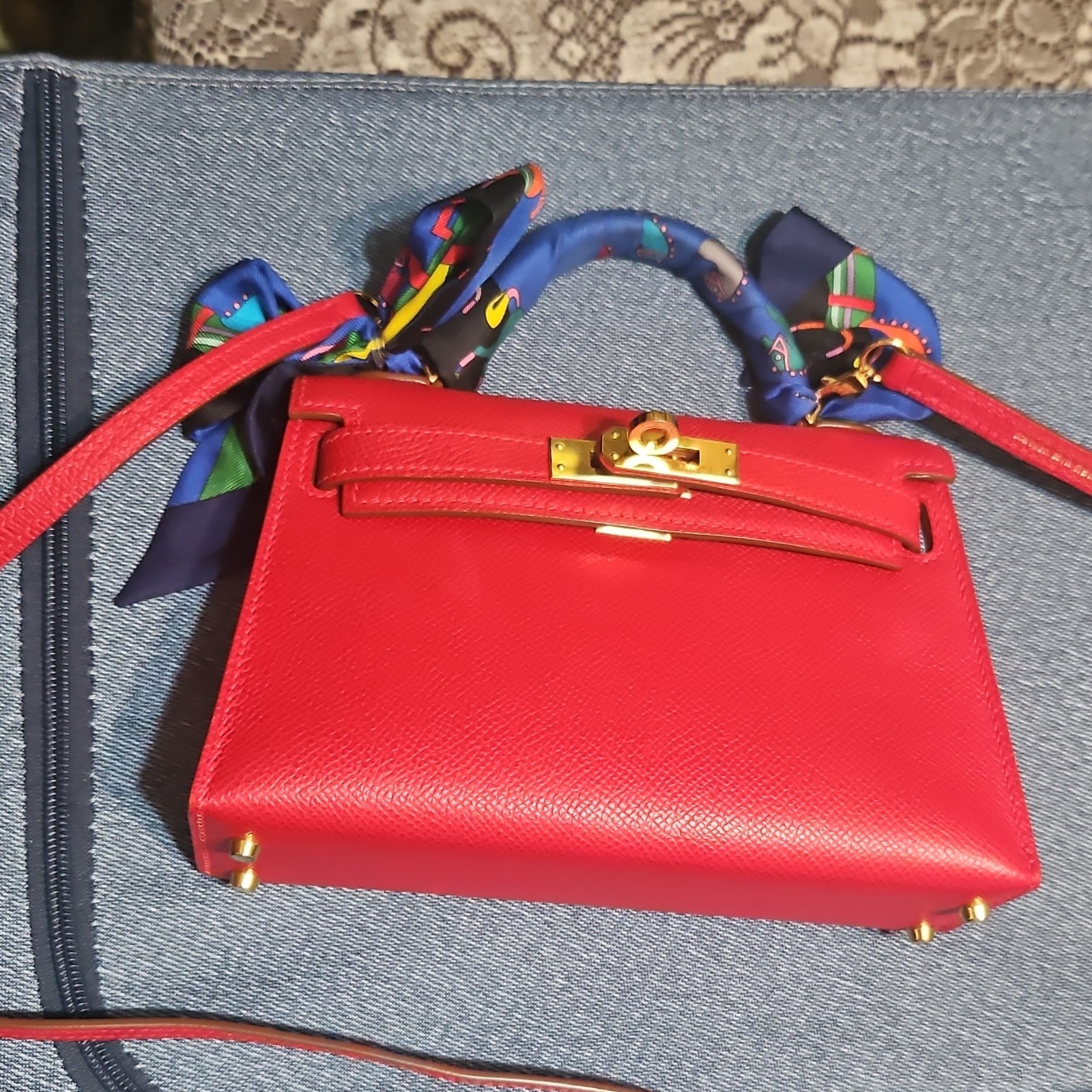 HERMÈS Kelly Mini Red Satchel Top Handle Turn Lock Gold Hardware Strap