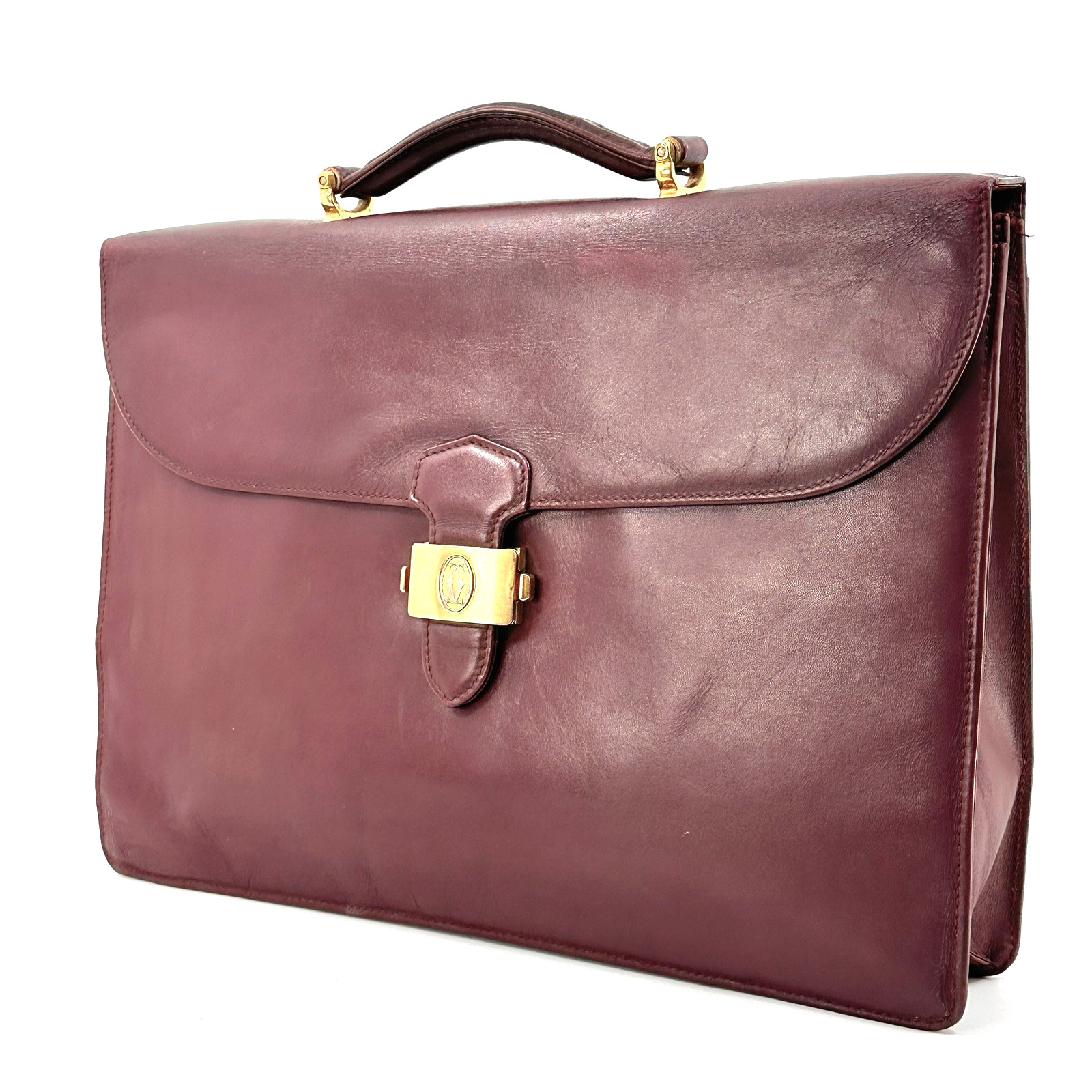 Cartier Briefcase Business Bag Leather Bordeaux Authentic