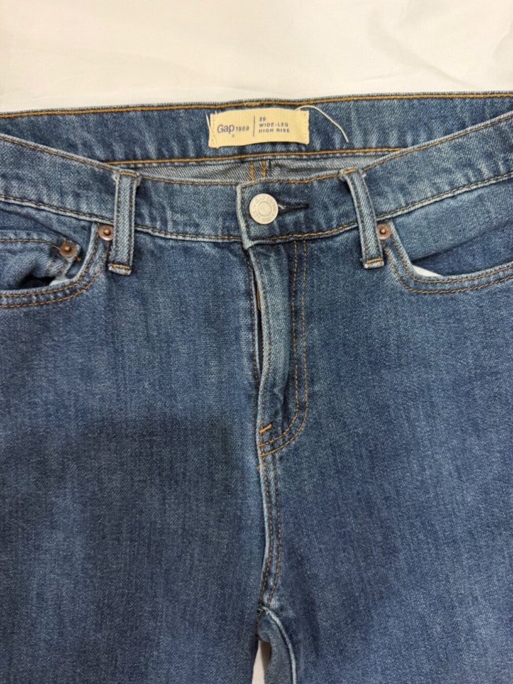 Gap 1969 Wide-Leg High Rise Distressed Bleached Hem Denim Jeans Size 25