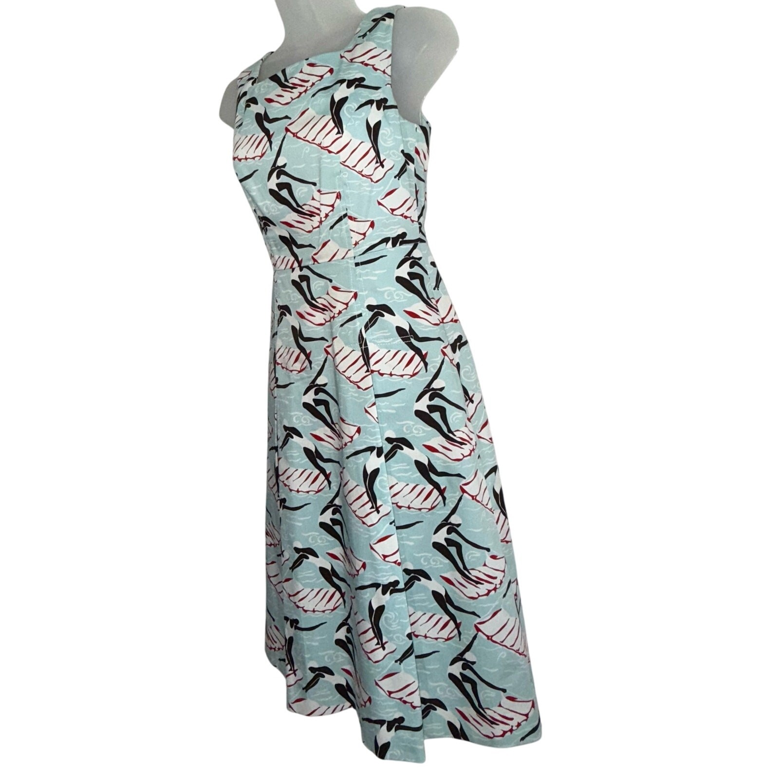 2014 Carolina Herrera Art Deco Archive Print Cotton A-Line Dress Sz 4