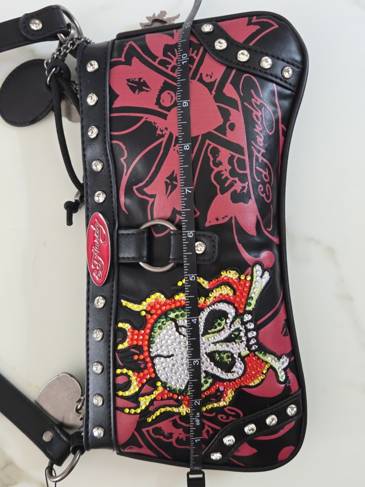 ​🔥 NWT Ed Hardy Y2K Baguette Bag – Rhinestone Skull & Flames – Smooth 🔥