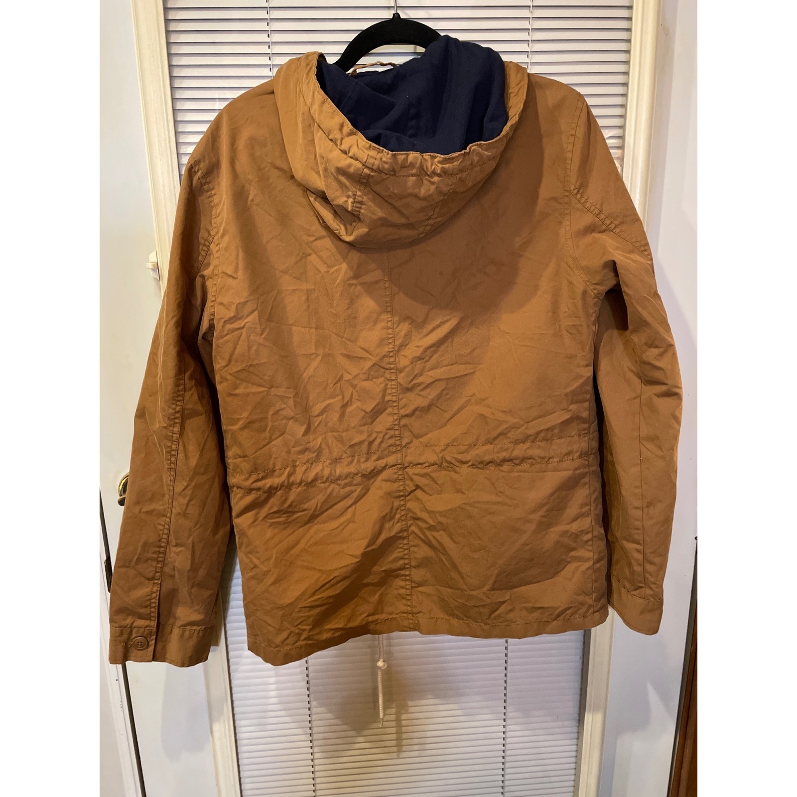 Merona Mens Khaki Hooded Utility Jacket Casual Lightweight Button Snap Zip