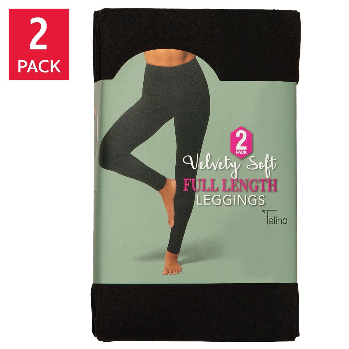Felina Women’s Velvety Soft Full Length Leggings 2 Pack Stretch Yoga Pants