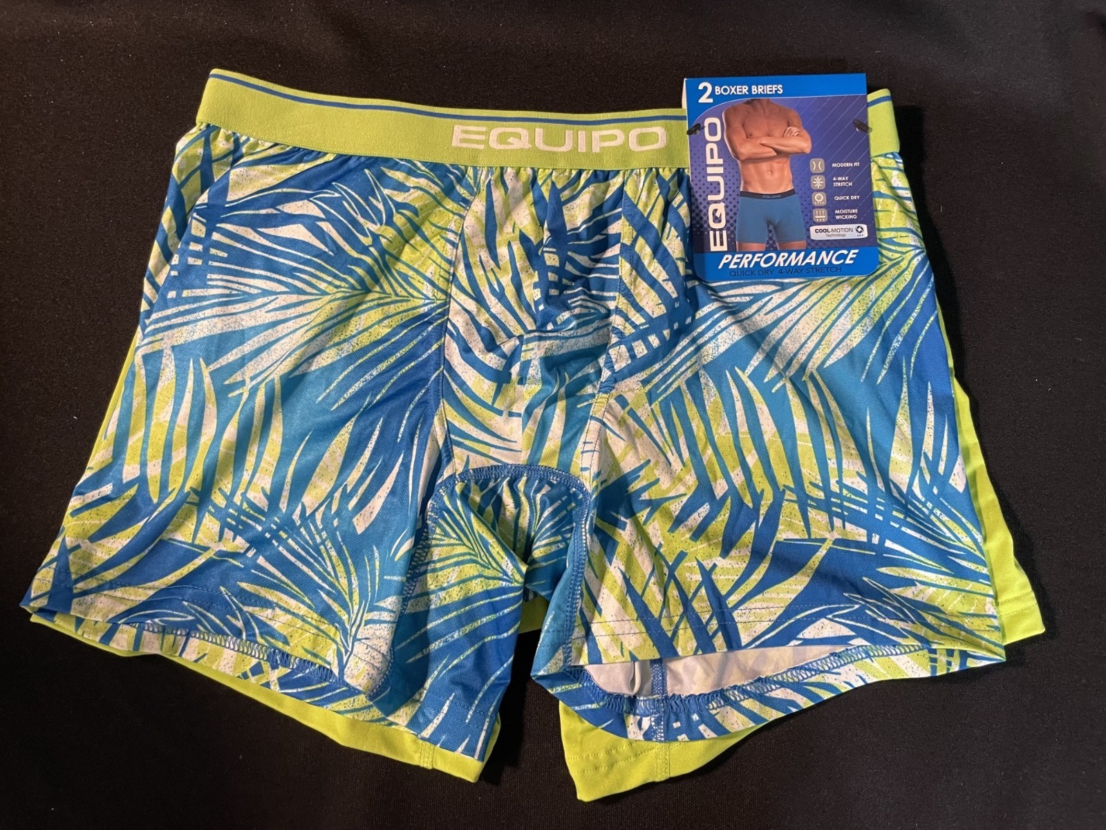 Men’s Equipo 2-pk. Boxer Briefs Size Large-LIME GREEN/BLUE-NWT
