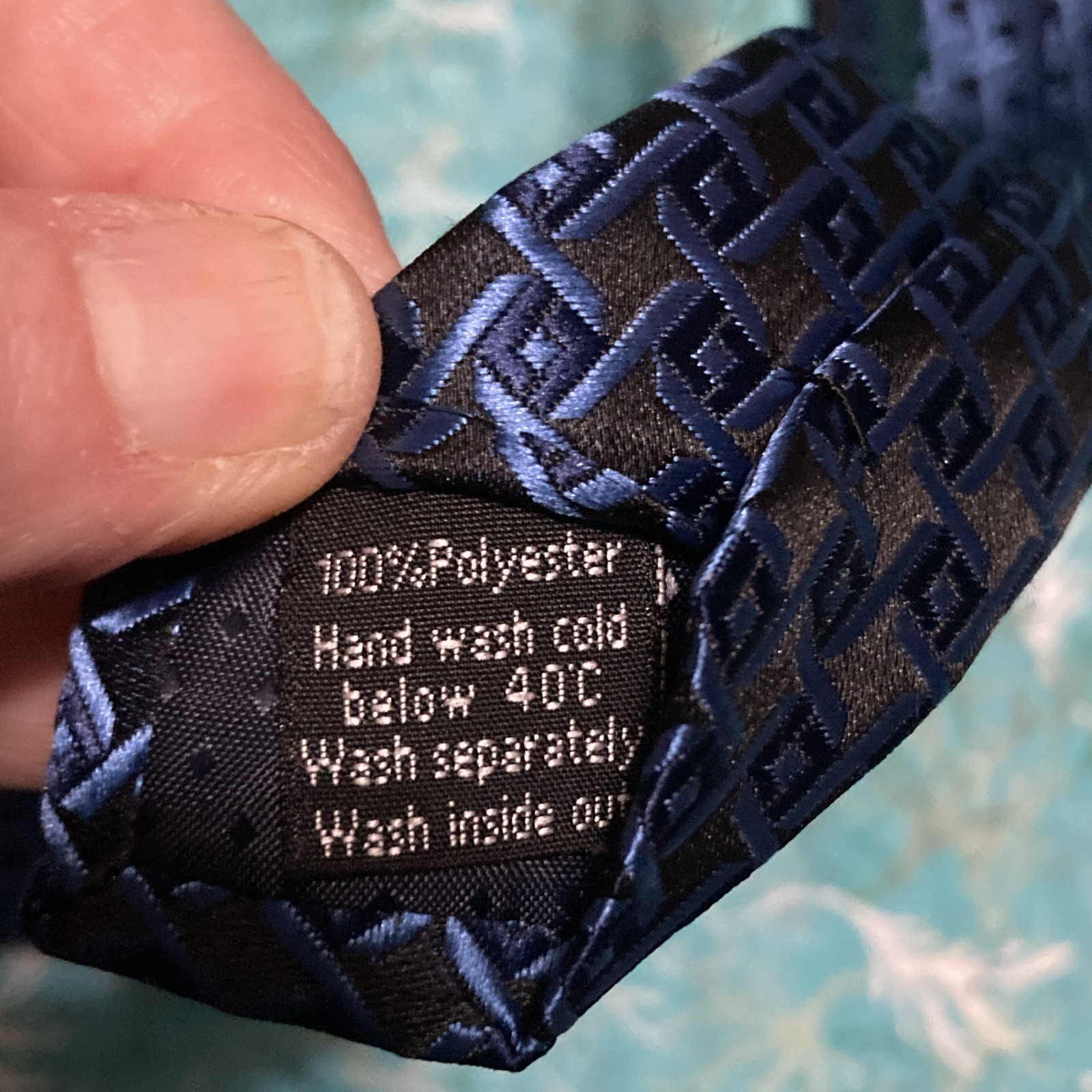 WeiShang Men’s Polyester Tie Blue Black Geometric Woven Logo Pointed