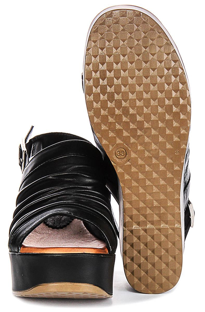 Justinreess England Honor Soft Buckle Crinkles Womens Sandal Black US 5 – 11