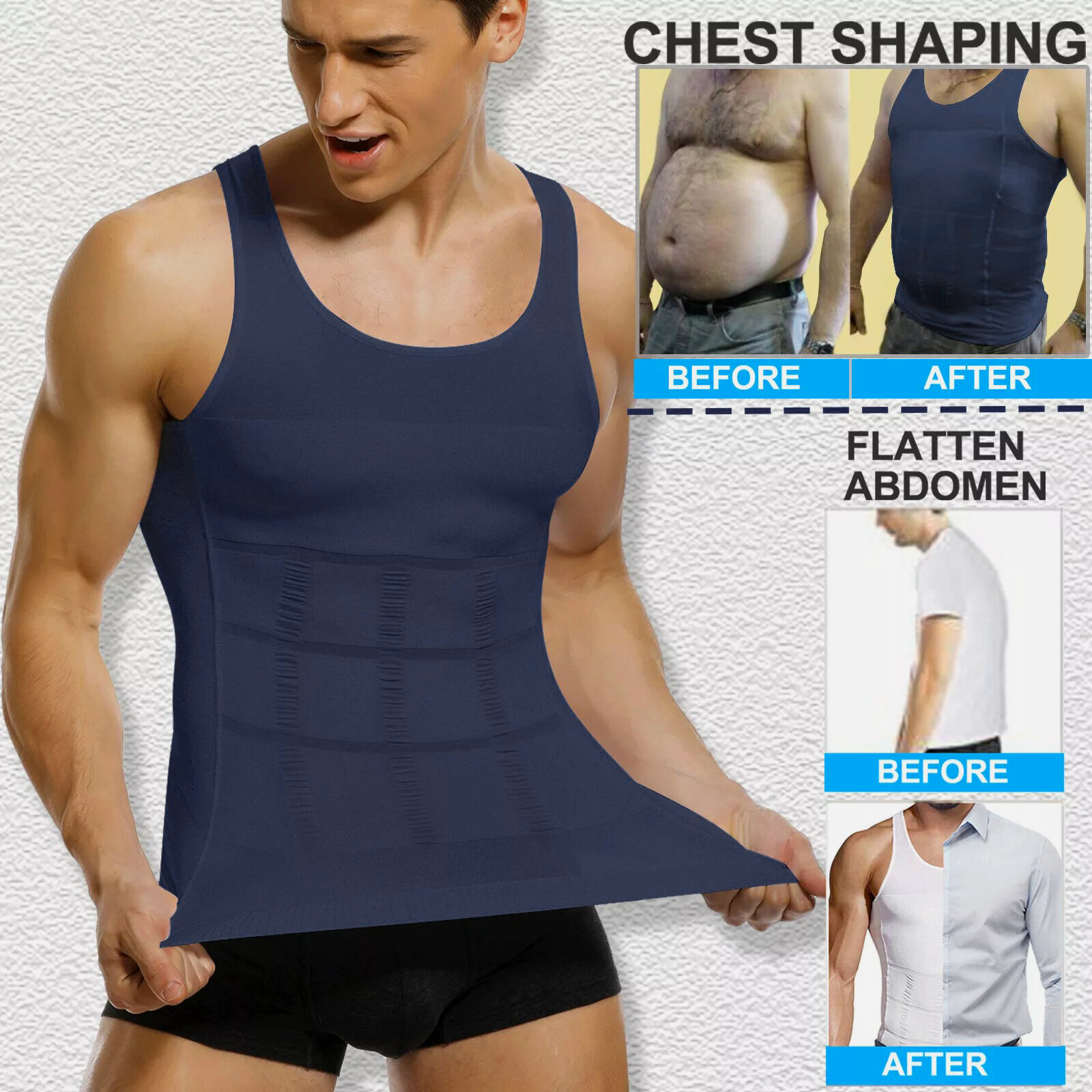 Mens Body Shaper Belly Chest Compression Shirt Slimming Tank Top Abs Vest Girdle