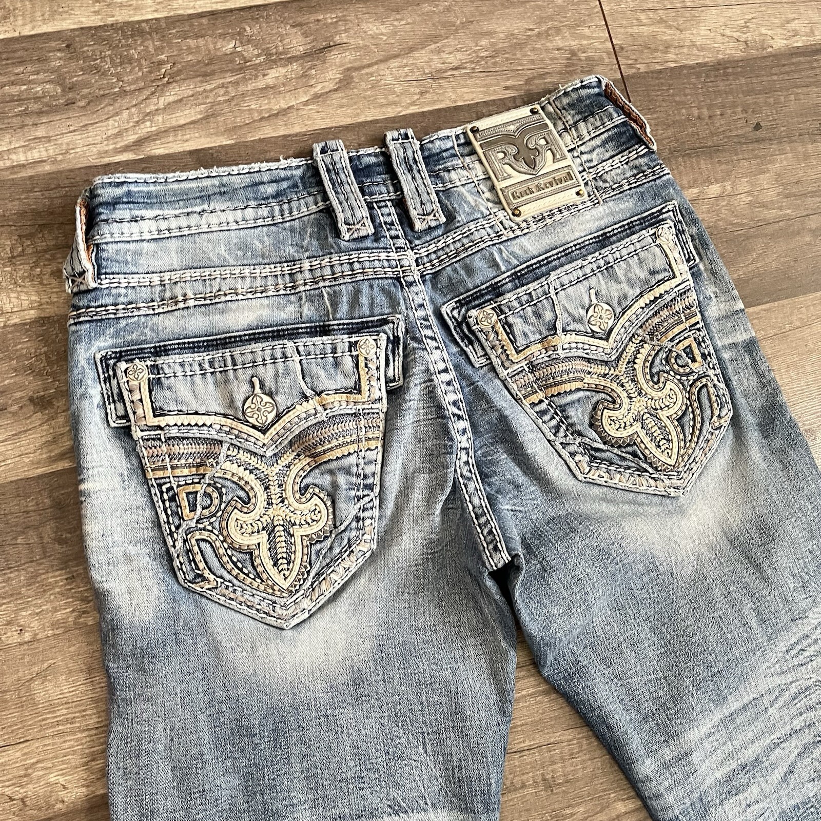 Rock Revival Mens “Tad” Bootcut Jeans Mens 31×30 Blue Denim *READ* FLAW