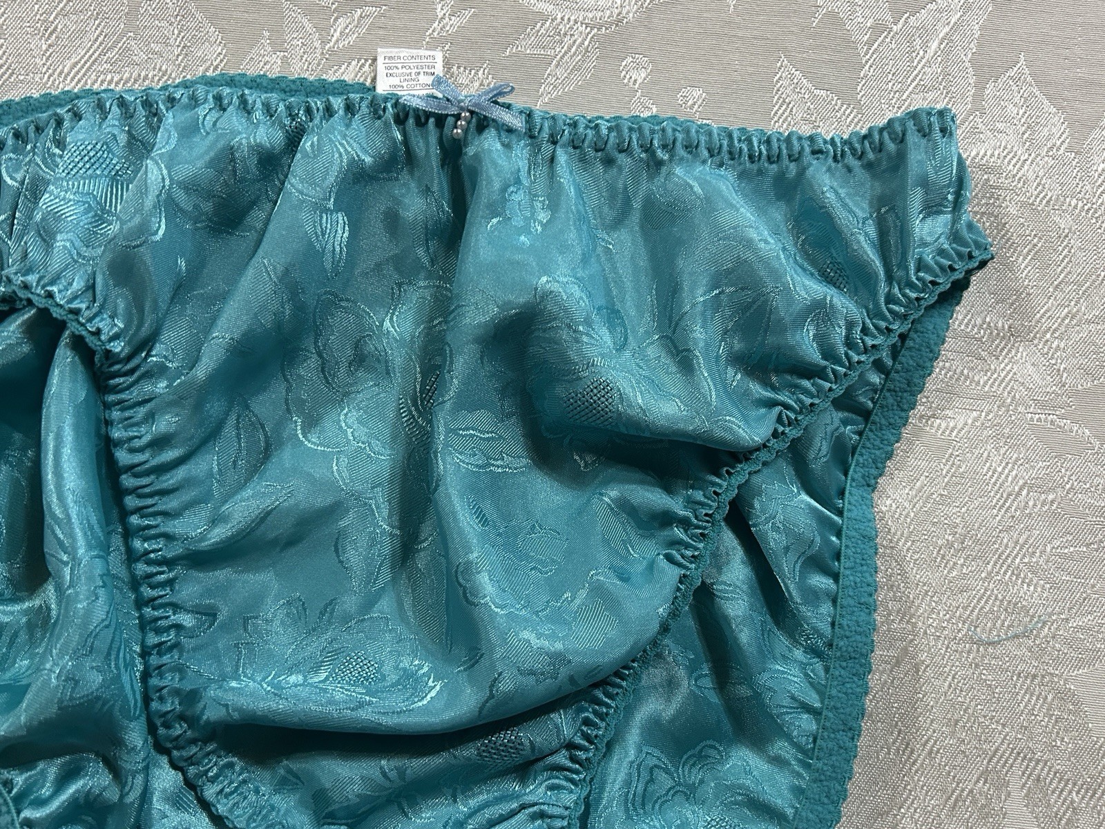 NWT Vtg NO EXCUSES Floral Shiny Satin 36C Bra Sz 7 Hi-Cut Panties Set