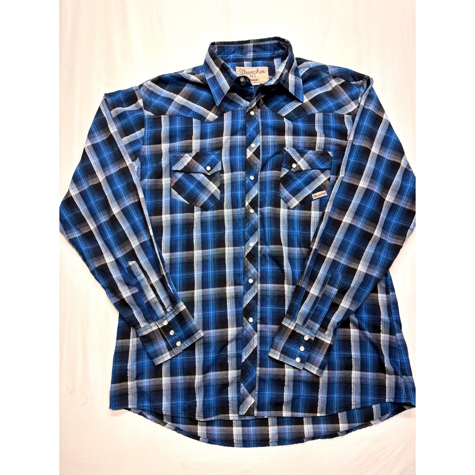 Wrancher by Wrangler Mens XLT Blue Plaid Western Pearl Snap Shirt MTW1099