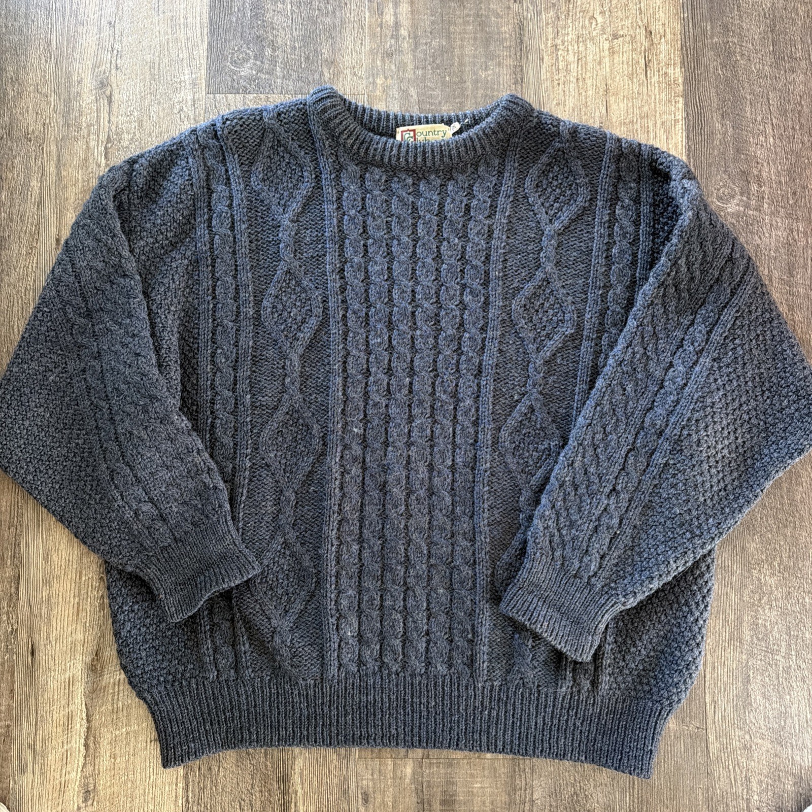 Country Club Irish Wool Fisherman Cable Knit Pullover Sweater Mens XL Blue