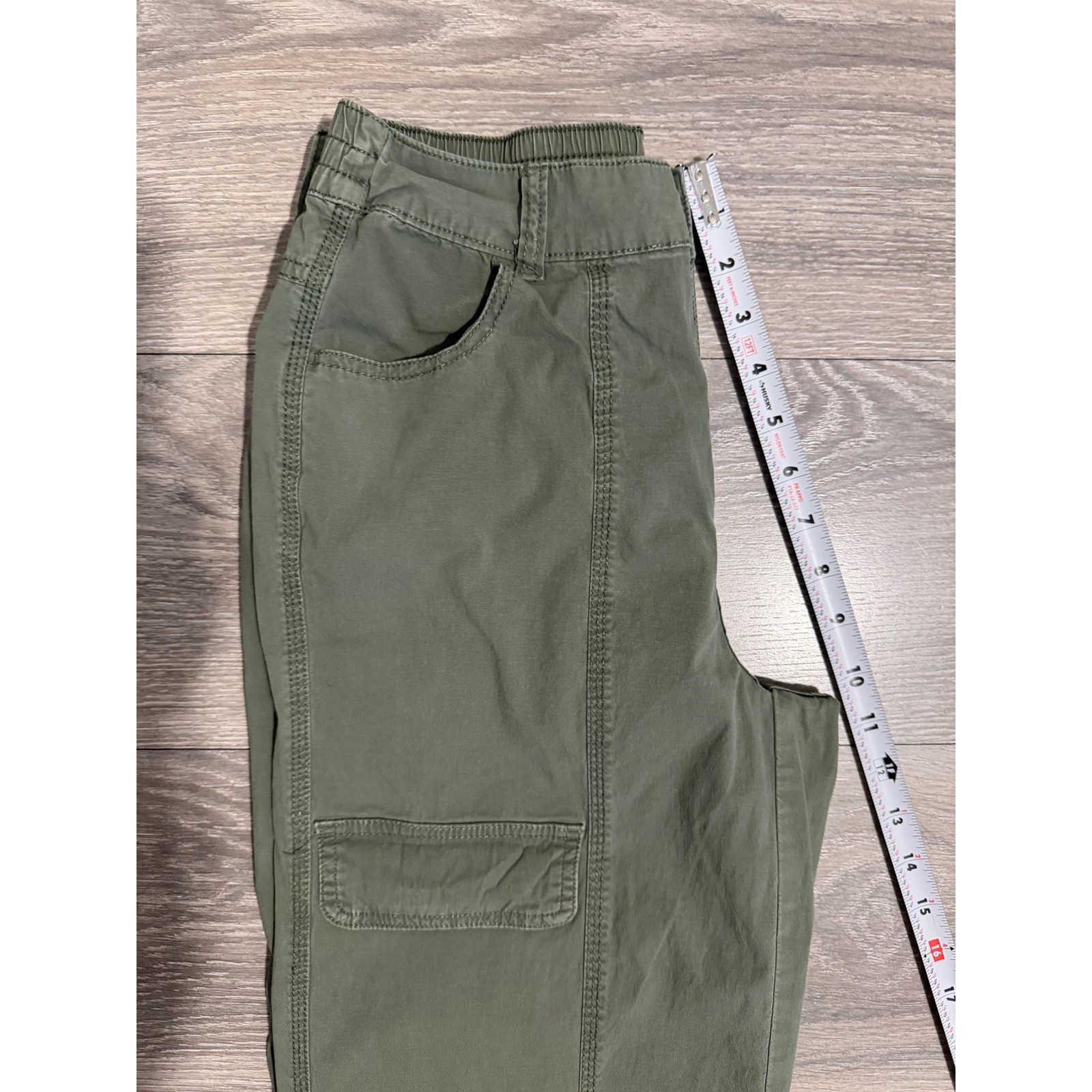 Girls Olive Green Wide Leg Cargo Pants D-Ring Drawstring Size 10 Hiking Y2K