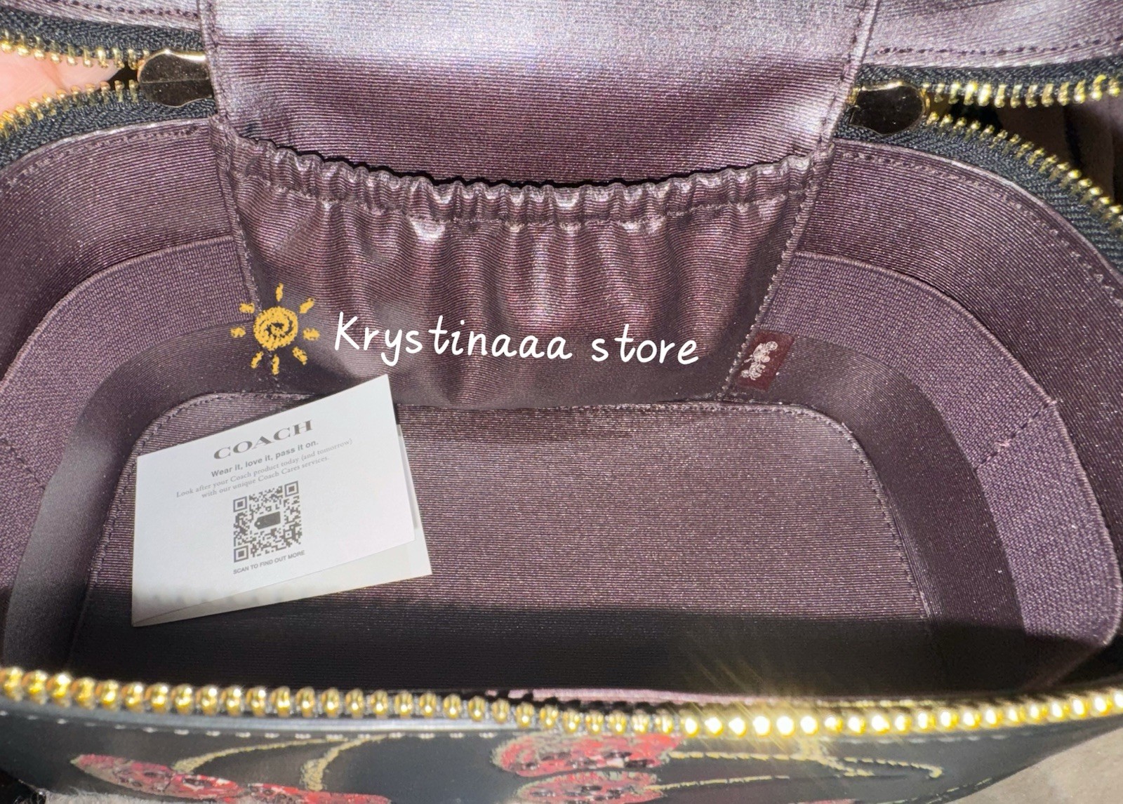 NWT Coach Cosmetic Makeup Case With Cherry Print Black Multi CDC13